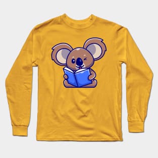 Cute Koala Reading Book Cartoon Long Sleeve T-Shirt